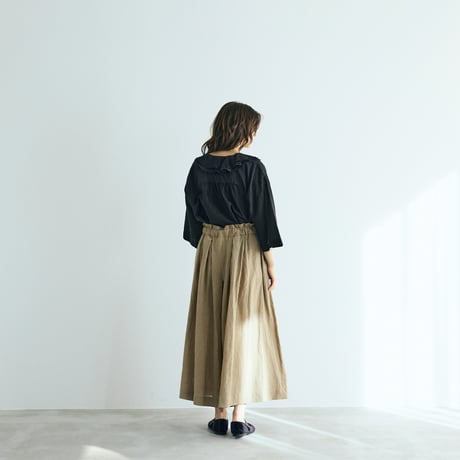 ＜完売しました＞リネンコットンストライプ・タックワイドパンツ／ベージュ