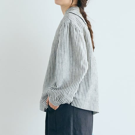 ストライプリネン・アンティークブラウス／ブラック×ホワイト