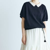 ＜完売しました＞ループバックコットン・オーガンジー襟カットソー／ブラック
