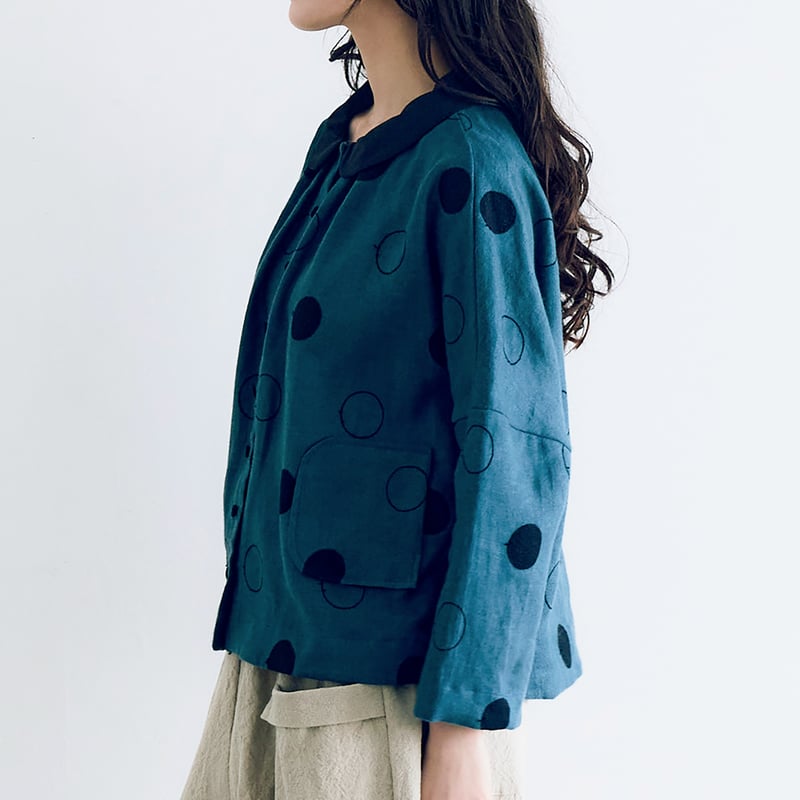 magali コットンリネンフラットカラーコート　ブルー magali コットンリネンフラットカラーコート ブルー