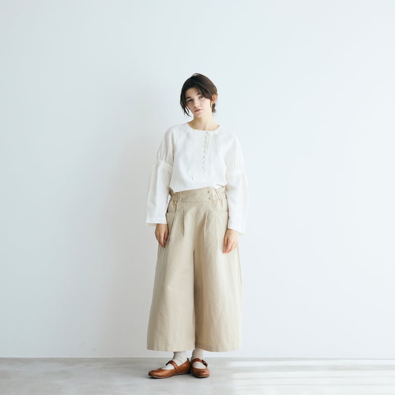 lacquer&c コットン ヘビーリネンパンツ 46 ベージュ ハイカウントコットンリネン・コクーンパンツ／ベージュ | MAGALI