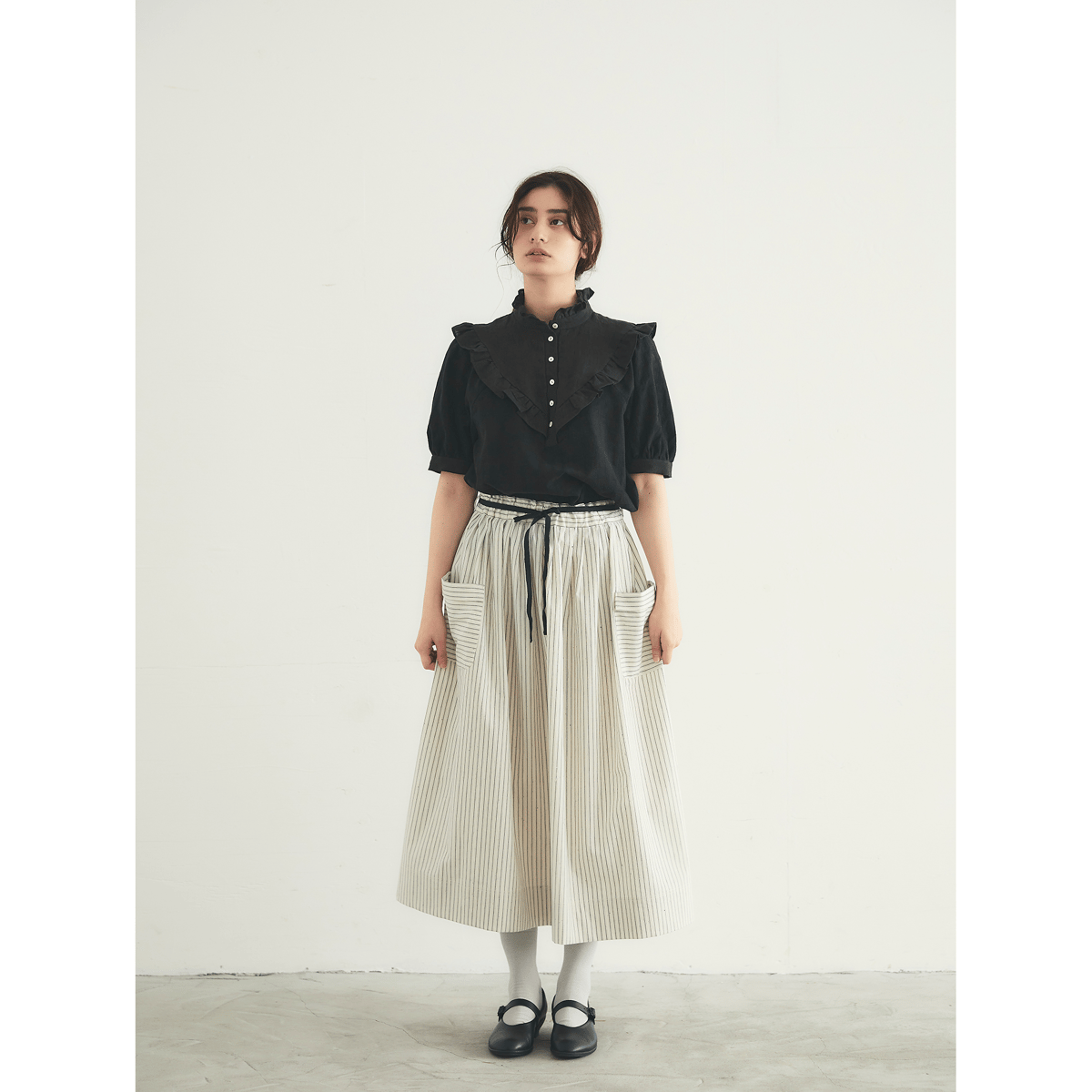 ストライプコットン・ロングスカート／ホワイト | MAGALI 