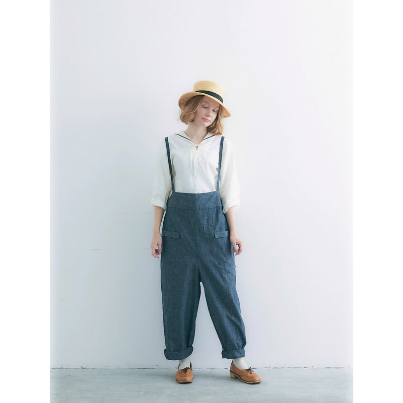 magali マガリ コットンリネン サロペット パンツ デニムブルー コットンリネン・サロペットパンツ／デニムブルー | MAGALI