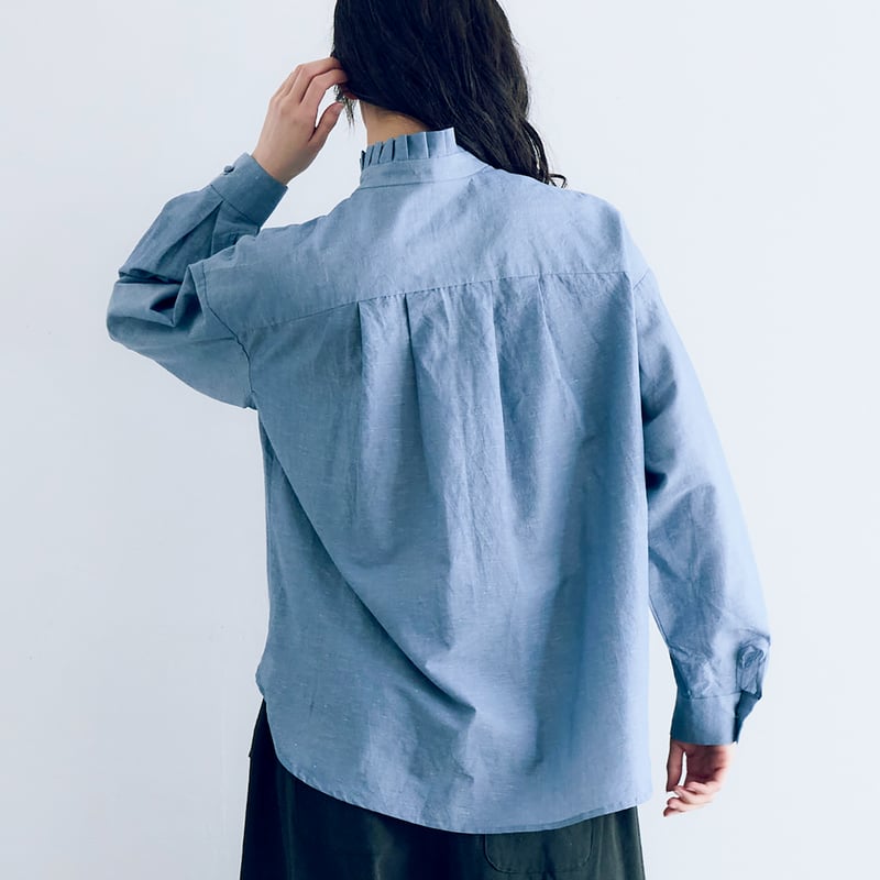 完売しました＞コットンリネンシャンブレー・ラッフルカラー