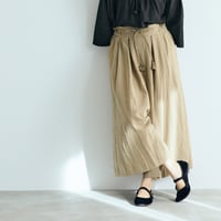 リネンコットンストライプ・タックワイドパンツ／ベージュ
