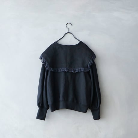 ＜完売しました＞コルトレイクリネン・レース襟カーディガン／ブラック