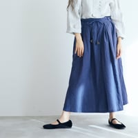リネンコットンストライプ・タックワイドパンツ／ブルー