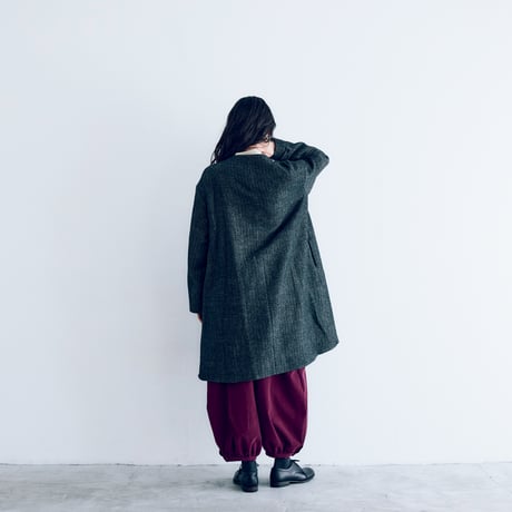 ウールリネンへリンボン・ダブルボタンコート／フォグブラック
