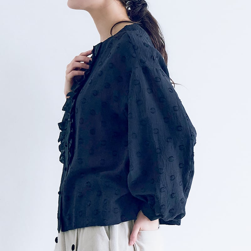 ✨美品✨MAGALI コットンダンテルフリルブラウス ストライプ ギャザー 上品 ✨美品✨MAGALI コットンダンテルフリルブラウス ストライプ