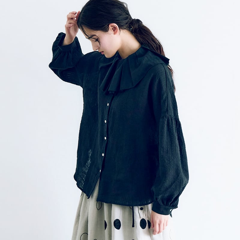 MAGALI マガリ ストライプリネンシャツ タックショルダー MAGALI｜コットン タック ショルダー 長袖 シャツ ブラウス