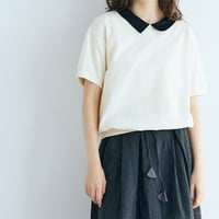＜完売しました＞ループバックコットン・オーガンジー襟カットソー／アイボリー