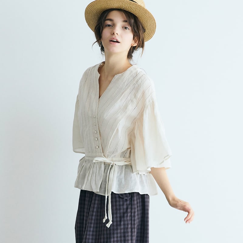 mimi&roger カシュクールブラウス 完売しました＞コットンレース・カシュクールブラウス／アイボリー