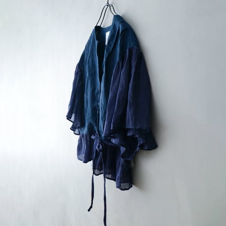＜完売しました＞インディゴリネン・カシュクールブラウス／ネイビー