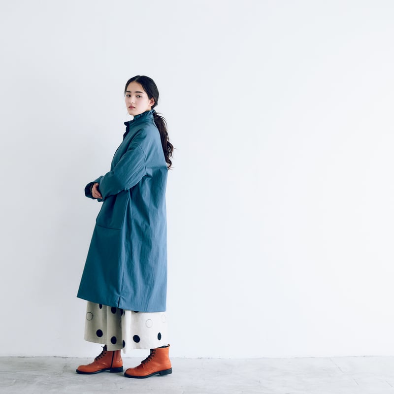 オールドコットンナイロンリネン・フリルカラーパディットコート