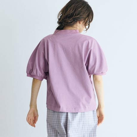 ＜完売しました＞コットン天竺・ギャザースリーブ・カットソー／パープル