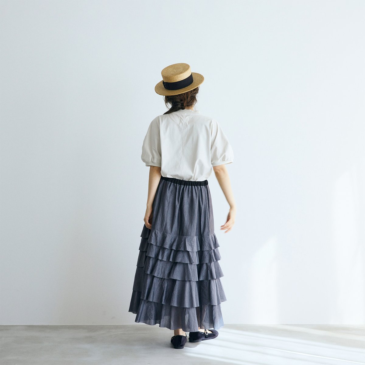 ANAYI シルク混 ティアードスカート 36 チャコールグレー ANAYI（アナイ）の「コットンシルクローンティアード スカート
