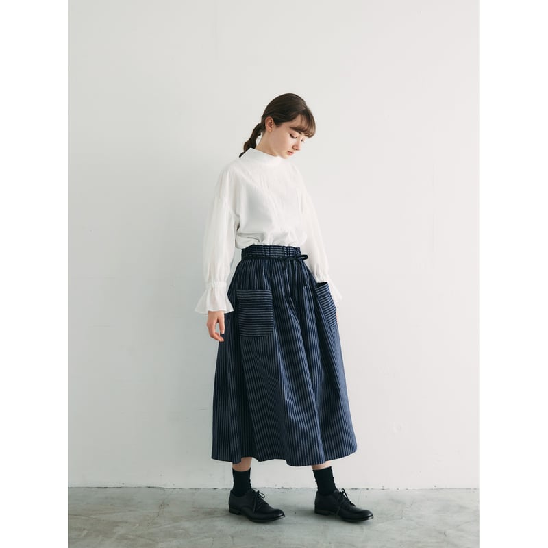 ストライプコットン・ロングスカート／ネイビー | MAGALI