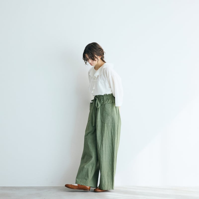 完売しました＞コットンリネン・ファナージュ・ロングパンツ／カーキ