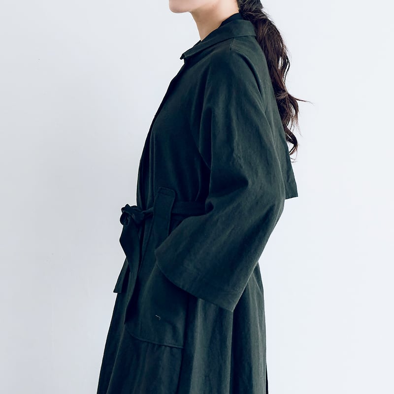 コットンリネン・アンティークキャンバス・トレンチコート／ブラック