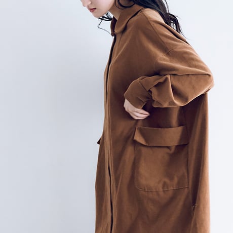 天日干しコットンコーデュロイ・シャツドレス／ブラウン