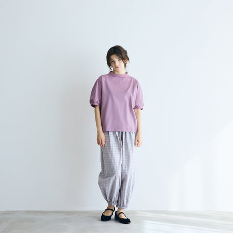 ＜完売しました＞コットン天竺・ギャザースリーブ・カットソー／パープル