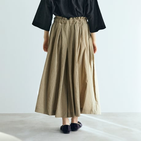 ＜完売しました＞リネンコットンストライプ・タックワイドパンツ／ベージュ