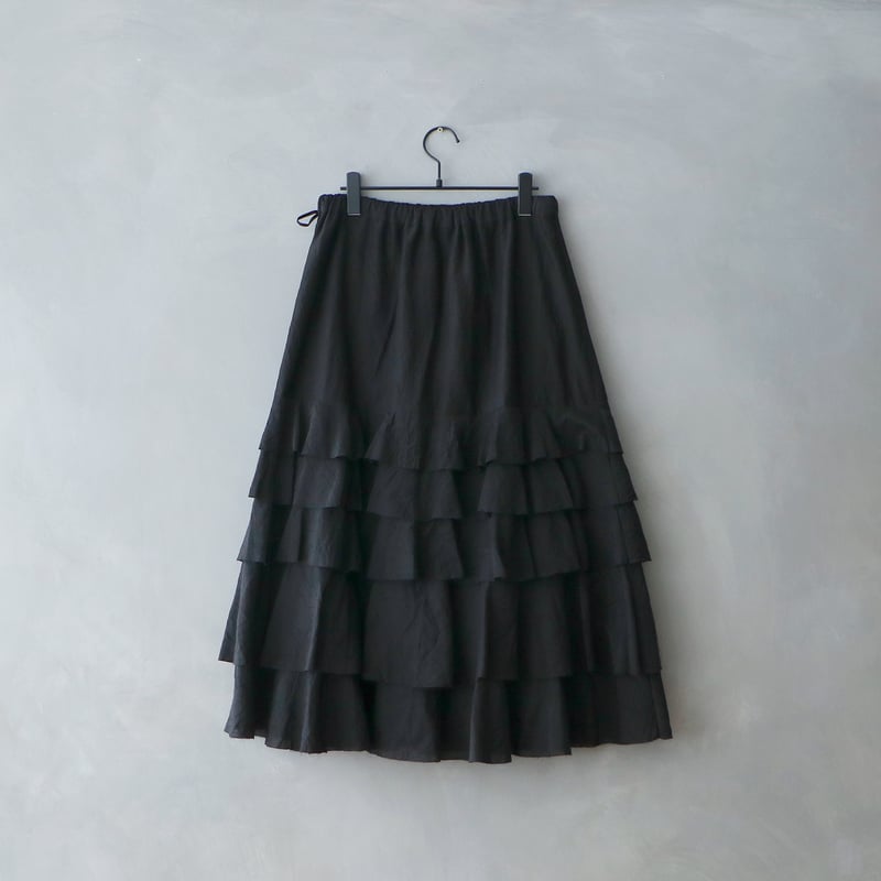 コットンシルクブレイド・ティアードスカート／ブラック | MAGALI