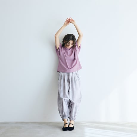 ＜完売しました＞コットン天竺・ギャザースリーブ・カットソー／パープル