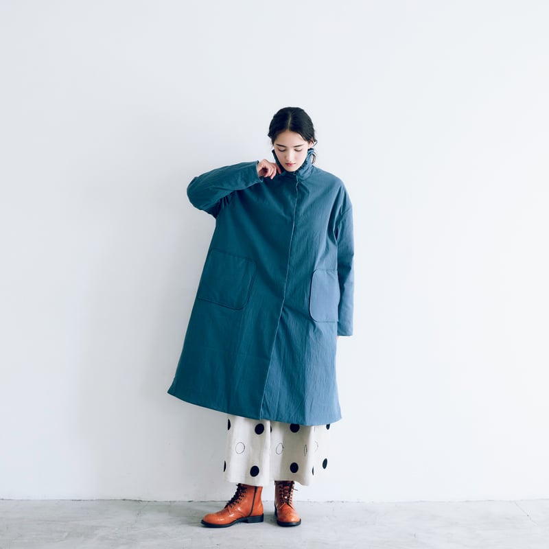 オールドコットンナイロンリネン・フリルカラーパディットコート