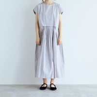 ＜完売しました＞ウォッシュドコットン・ラウンドスリーブワンピース／ギンガムグレイ