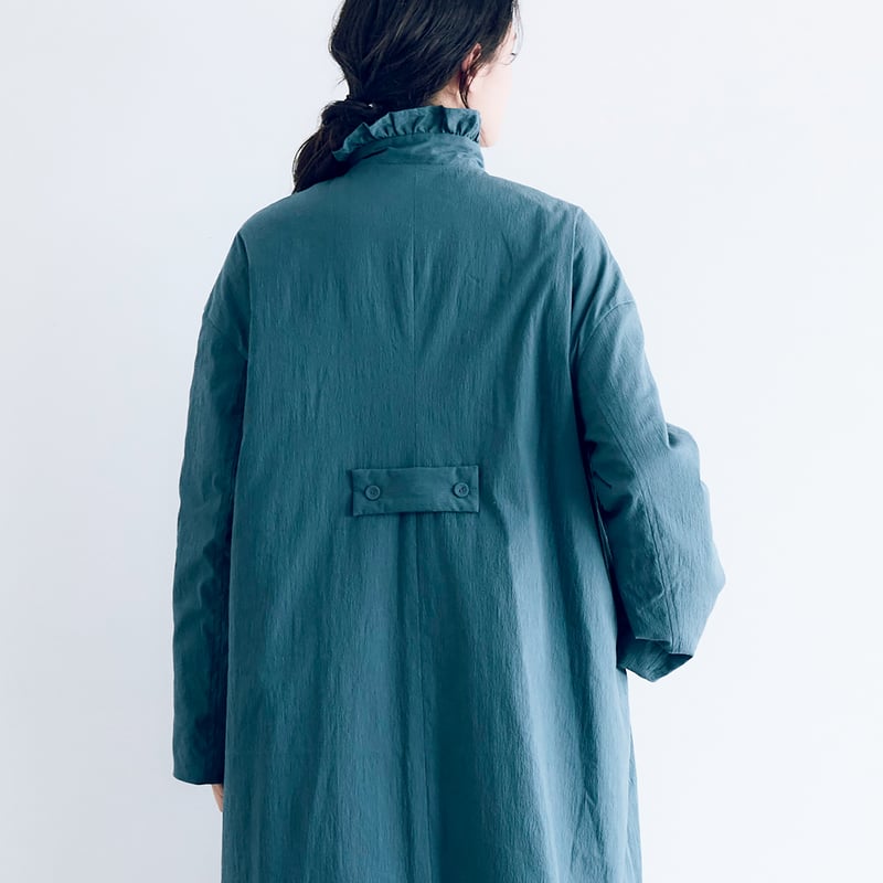 オールドコットンナイロンリネン・フリルカラーパディットコート