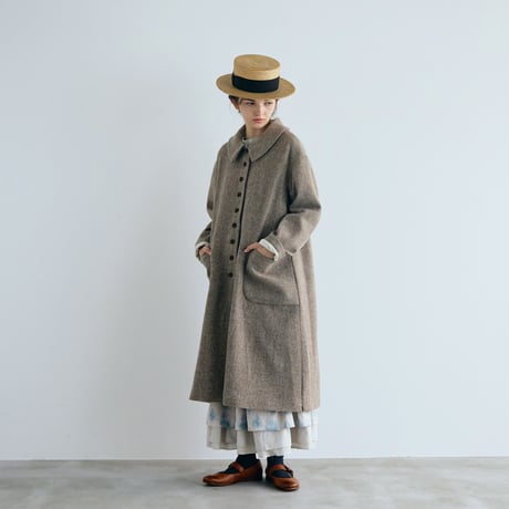 ＜完売しました＞トラディショナルウール・フラットカラーコート／ベージュ