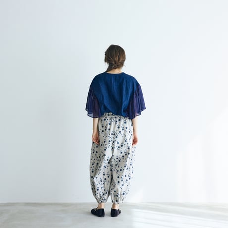 ＜完売しました＞Fleur de brume　コットンリネン・バルーンギャザーパンツ ／ダスティブルー