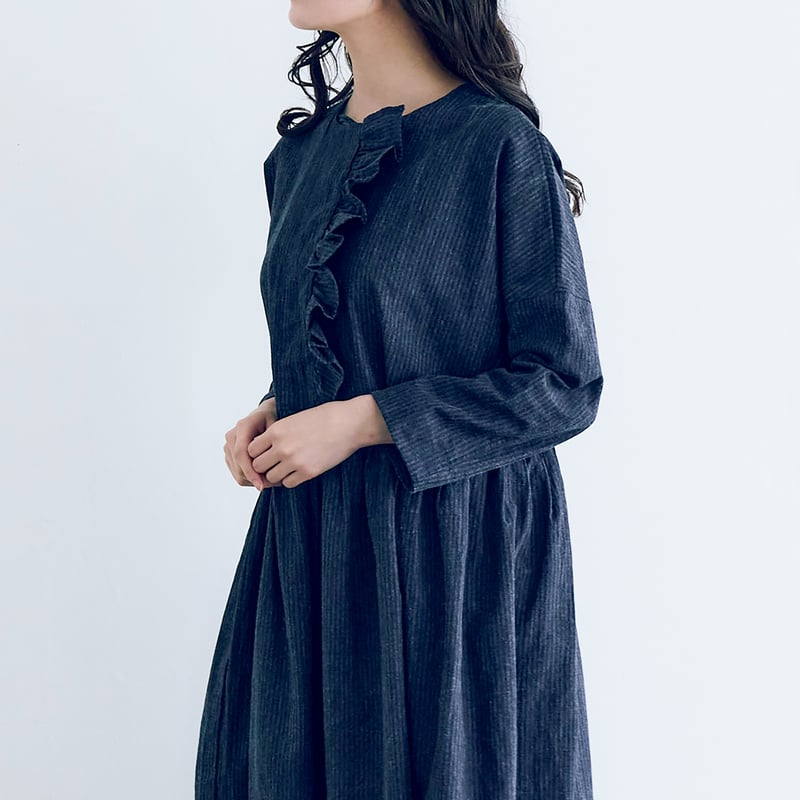 MAGALI (マガリ)インディゴコットンリネン・フリルワンピース
