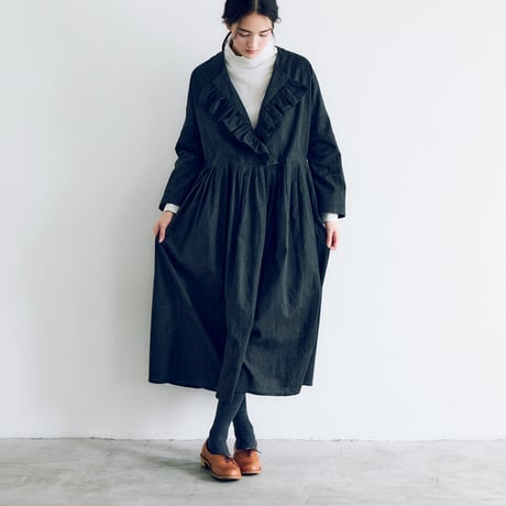 magali コットンリネンフラットカラーコート ブルー magali コットンリネンフラットカラーコート ブルー magali