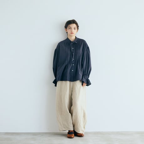天日干しコットン・ボウタイブラウス／チャコール