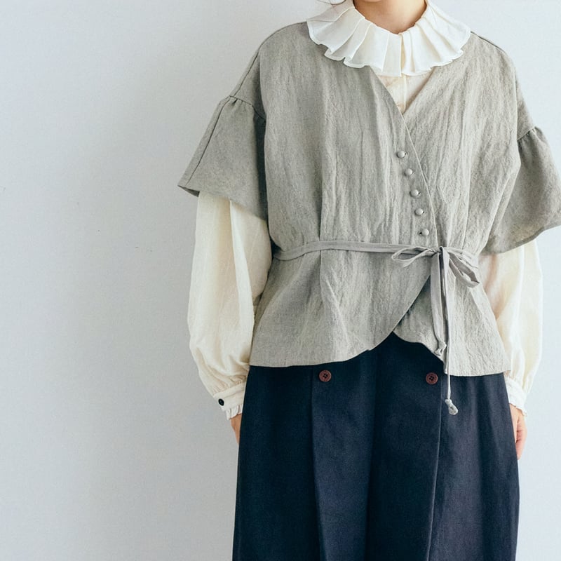 完売しました＞トリプルウォッシュリネン・カシュクールジレ／ブルー