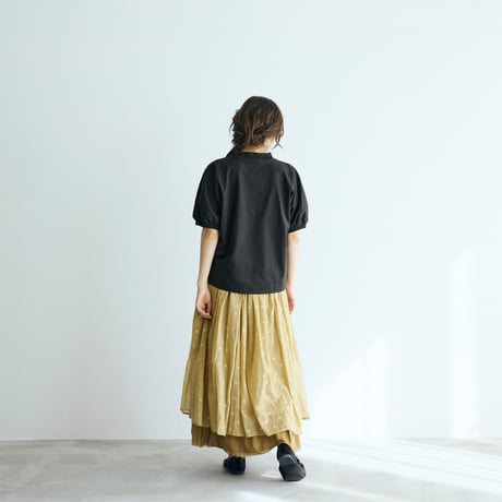 ＜完売しました＞コットン天竺・ギャザースリーブ・カットソー／ブラック