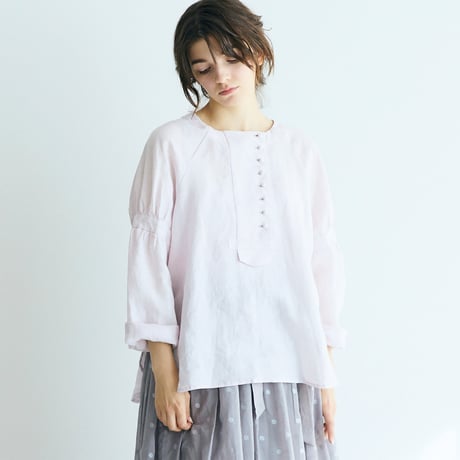 ＜完売しました＞シャンブレーリネン・ぺザントプルオーバー／ピンク