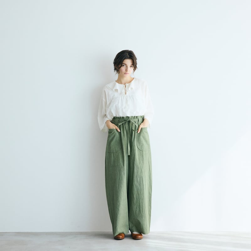 完売しました＞コットンリネン・ファナージュ・ロングパンツ／カーキ