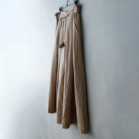 ＜完売しました＞リネンコットンストライプ・タックワイドパンツ／ベージュ