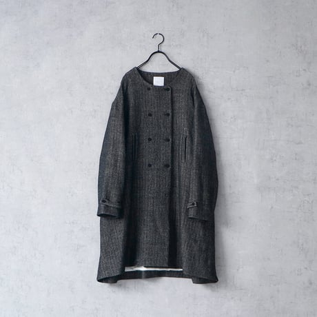 magali コットンリネンフラットカラーコート　ブルー magali コットンリネンフラットカラーコート ブルー