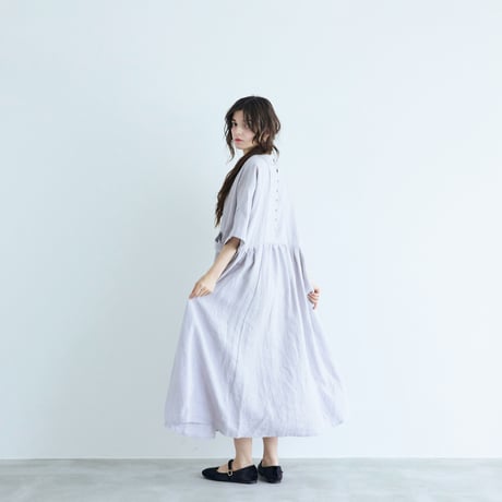 ＜完売しました＞ハイカウント・コルトレイクリネン・スクエアネック・ワンピース ／ブルーグレイ
