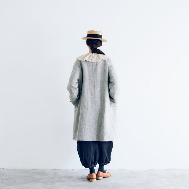 完売しました＞ウールリネンへリンボン・ダブルボタンコート／フォグ