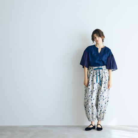 ＜完売しました＞Fleur de brume　コットンリネン・バルーンギャザーパンツ ／ダスティブルー