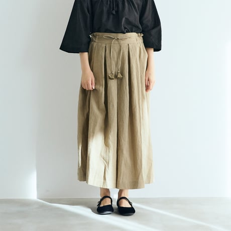 ＜完売しました＞リネンコットンストライプ・タックワイドパンツ／ベージュ