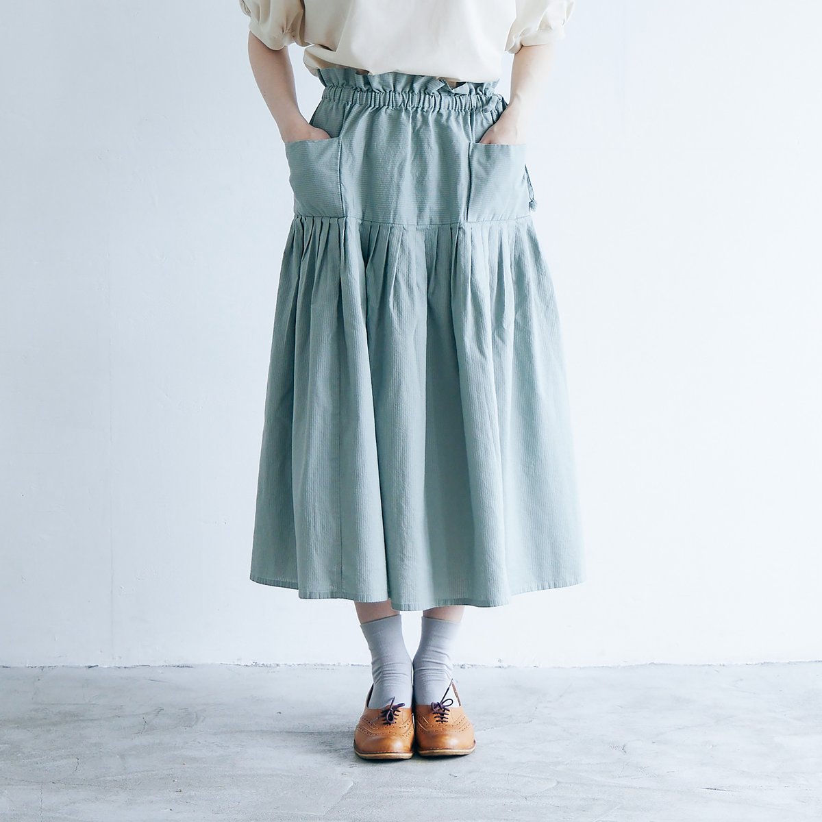 コットンドビー・ティアードスカート／セージ | MAGALI