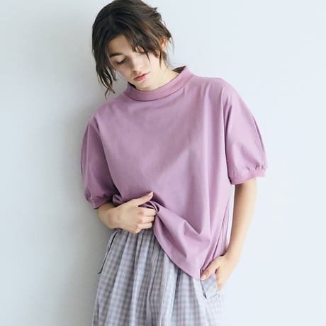 ＜完売しました＞コットン天竺・ギャザースリーブ・カットソー／パープル