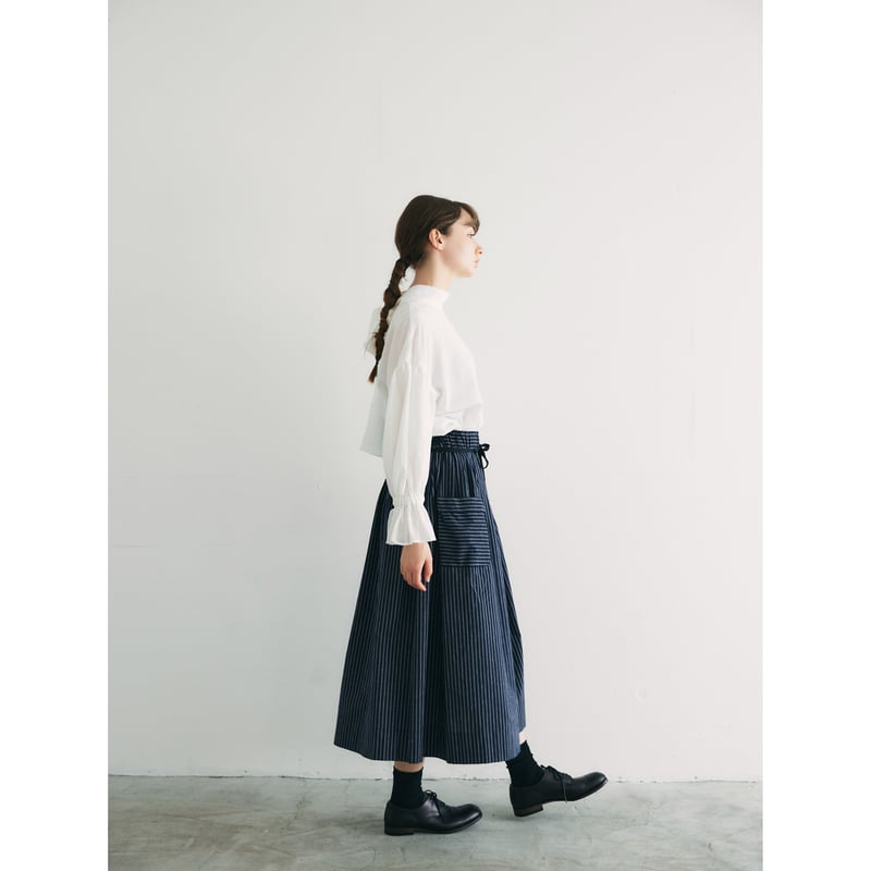 ストライプコットン・ロングスカート／ネイビー | MAGALI