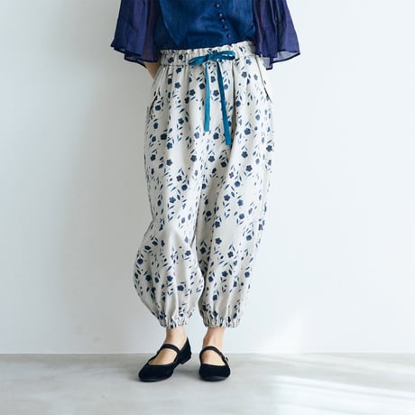 ＜完売しました＞Fleur de brume　コットンリネン・バルーンギャザーパンツ ／ダスティブルー